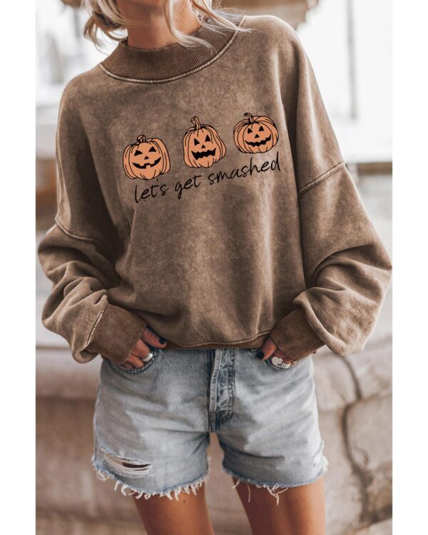 Fanno-Brown Halloween Pumpkin Graphic Sweatshirt for Women Lets Get Smashed 2XL