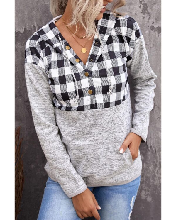 Fanno-Plaid Splicing Pocketed Hoodie Stylish Comfortable Casual Wear for All Seasons