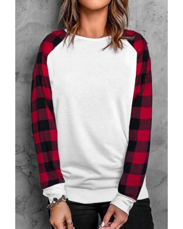 Fanno-Buffalo Plaid Long Sleeve Sweatshirt for Women Warm Trendy Casual XL