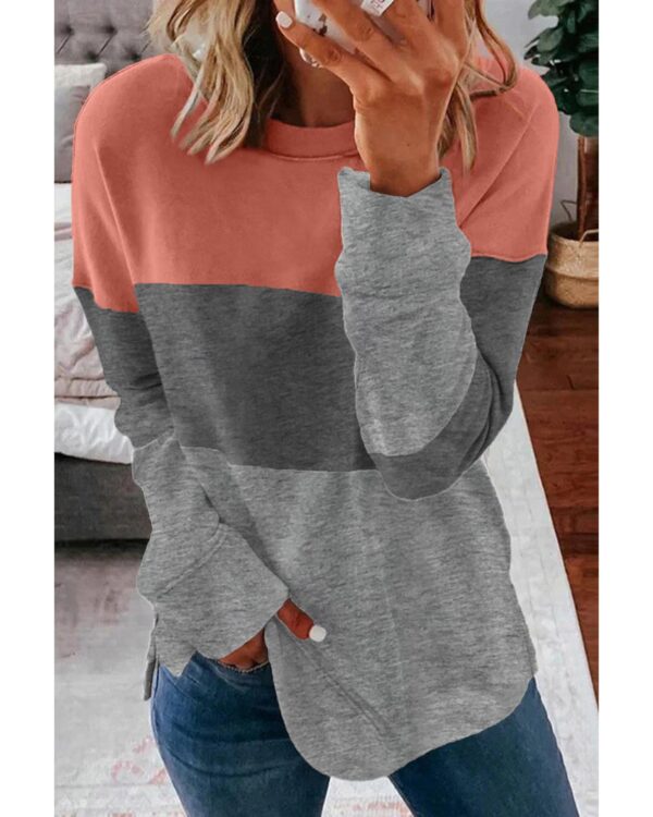 Fanno-Colorblock Gray Sweatshirt with Contrast Stitching and Side Slits for Women 2XL