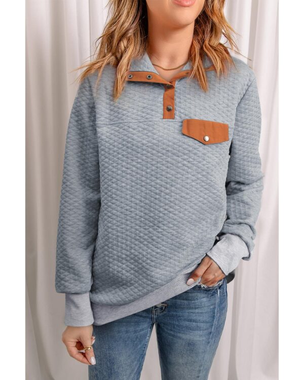 Fanno-Quilted Stand Neck Pullover Sweatshirt with Fake Pocket for Casual or Dressy Looks