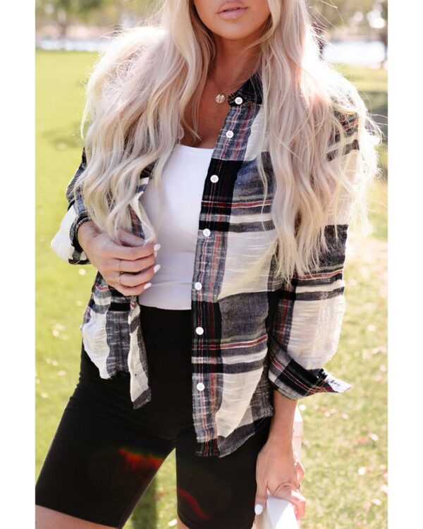 Fanno-Plaid Print Shirt with Distressed Raw Edge for Casual or Night Out Wear