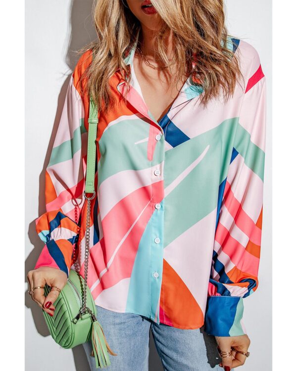 Fanno-Multicolor Abstract Print Cuffed Sleeve Shirt for Casual and Formal Wear 2XL