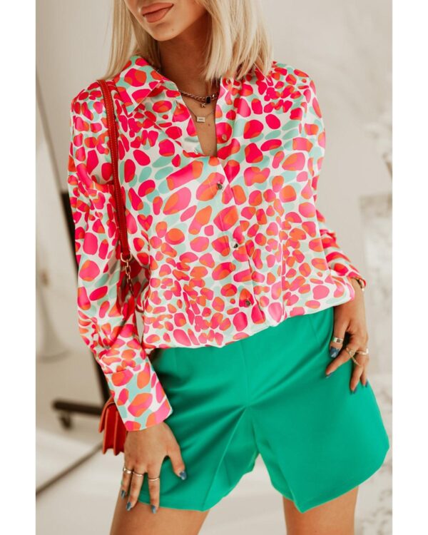 Fanno-Stylish Long Sleeve Buttoned Shirt with Abstract Print for Women Casual Formal Wear