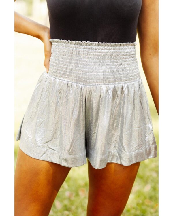 Fanno-Smocked High Waist Shorts with Metallic Sheen Comfortable Fit Stylish Design