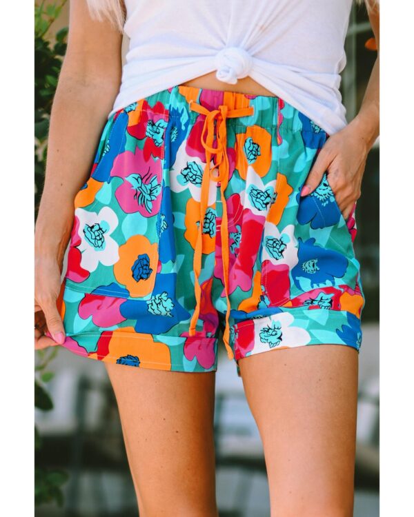 Fanno-Floral Print Casual Shorts for Women with Elastic Waist and Drawstring Closure