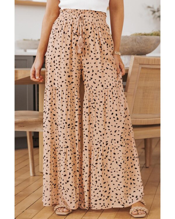 Fanno-Ruffle Wide Leg Palazzo Pants Dalmatian Print Stylish Comfortable Day Night Wear