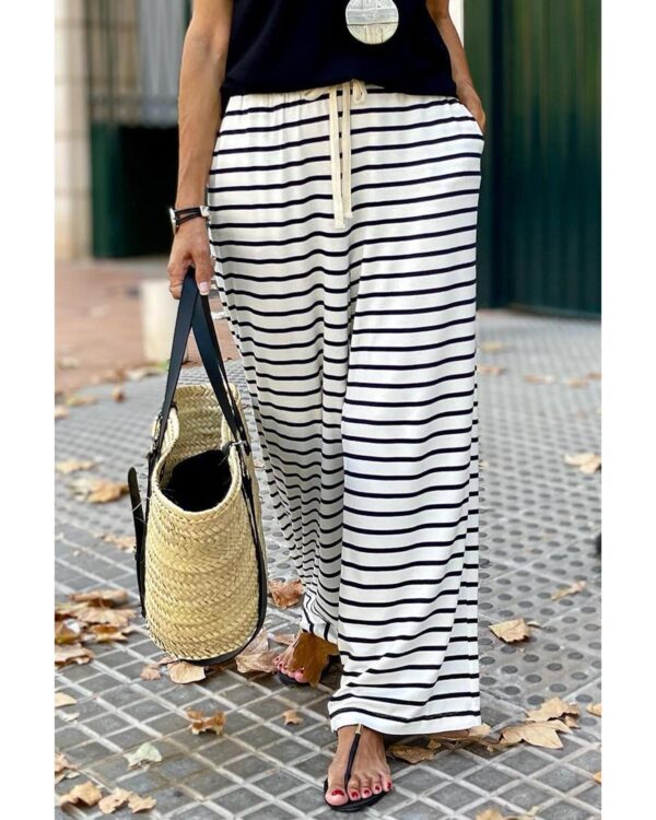 Fanno-Quality Wide Leg Drawstring Pants for Women Trendy Striped Design Casual Formal Wear