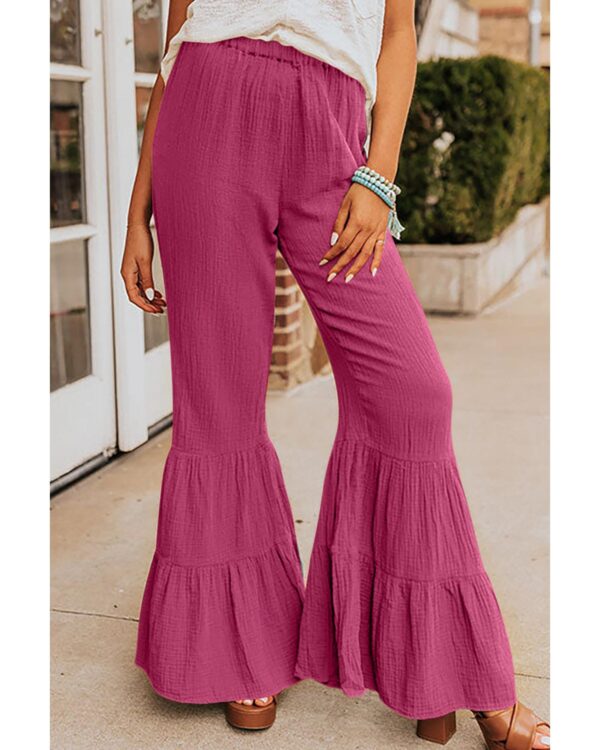 Fanno-Textured High Waist Ruffled Bell Bottom Pants for Casual and Formal Wear