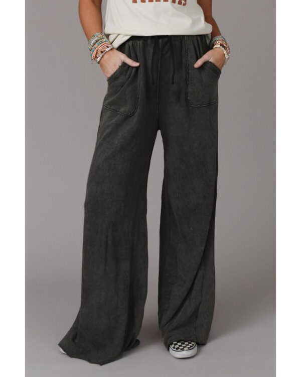 Fanno-Retro Wide Leg Pants for Women with Drawstring Waist and Mineral Washed Design