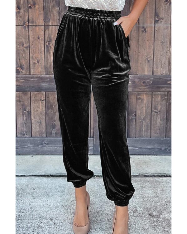 Fanno-Velvet Jogger Pants High Waist Soft Comfortable Casual Dressy Fit L