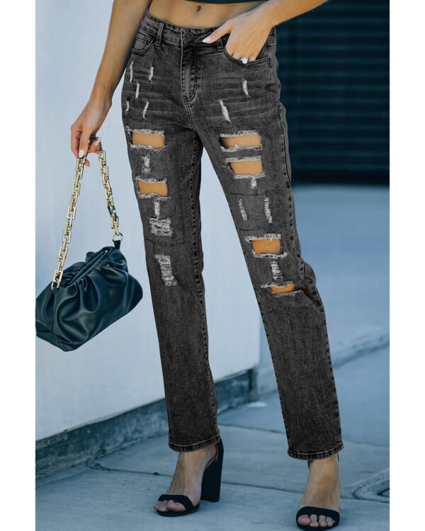 Fanno-Distressed Buttoned Pocket Jeans for Women Casual Streetwear 2XL