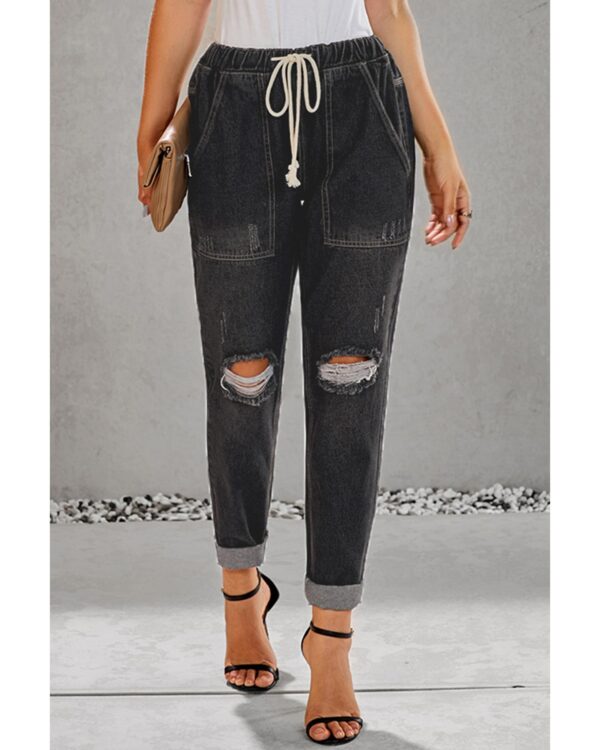 Fanno-Distressed Denim Jogger with Pockets for Casual Wear and Comfortable Fit