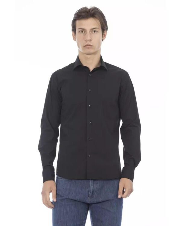 Fanno-Men's Slim Fit Black Cotton Shirt with Italian Collar and Button Closure 2XL