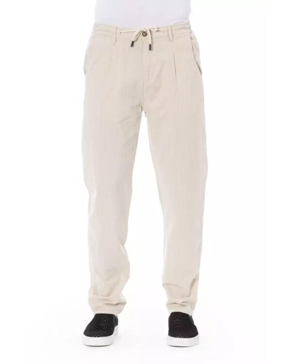 Fanno-Men's Beige Cotton Drawstring Pants with Pockets for Versatile  W32 US