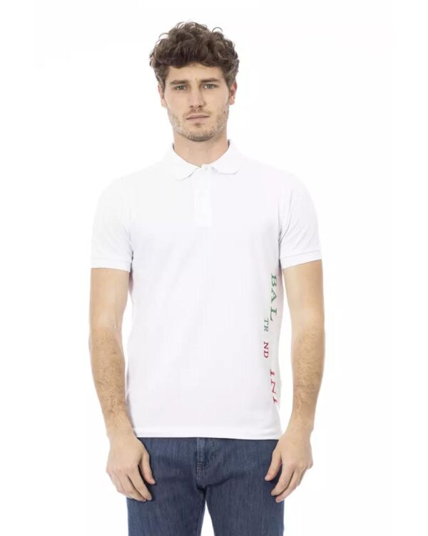 Fanno-White Cotton Embroidered Polo Shirt for Men Short Sleeve Size XL