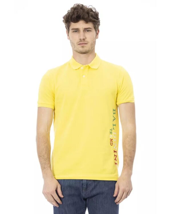 Fanno-Yellow Cotton Polo Shirt for Men Short Sleeve Embroidered Casual Wear