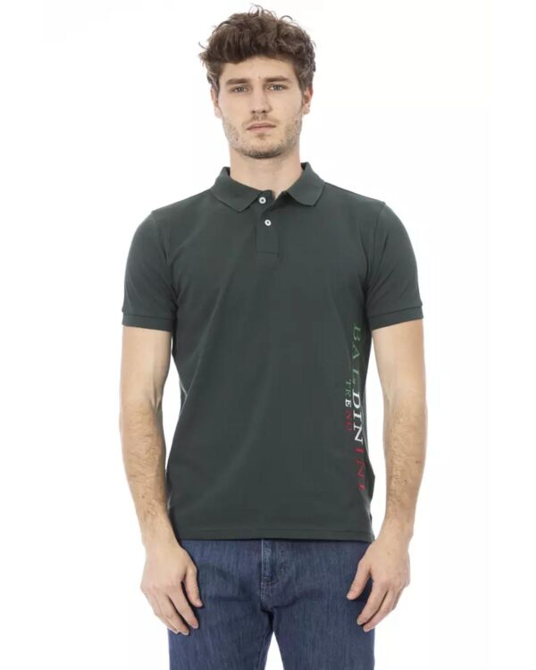 Fanno-Green Cotton Short Sleeve Polo Shirt for Men with Embroidery Design