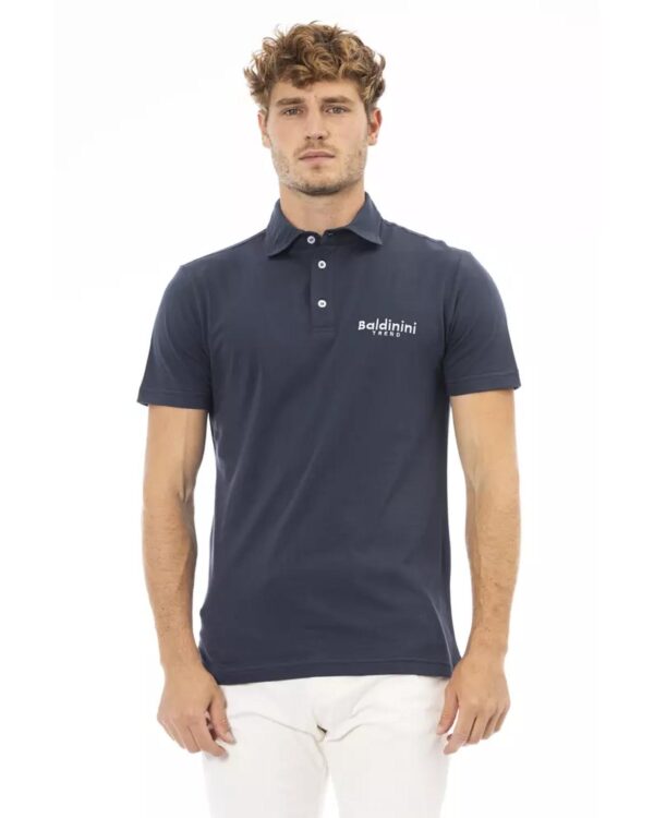 Fanno-Men's Blue Cotton Polo Shirt with Embroidered Logo Short Sleeves Casual Wear