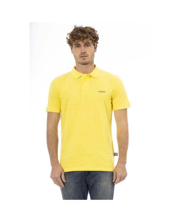 Fanno-Men's Yellow Cotton Polo Shirt with Embroidery Short Sleeve Casual Wear L