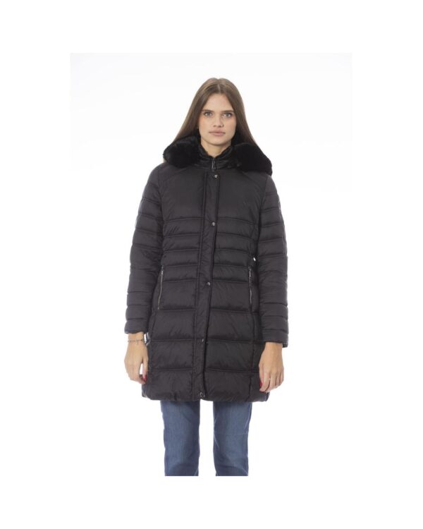 Fanno-Long Down Jacket for Women with External Threaded Pockets and Front Zip Closure