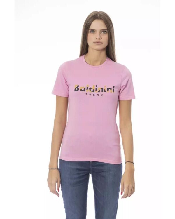 Fanno-Pink Cotton T-Shirt for Women Short-Sleeved Crew Neck Trend Print 100% Cotton