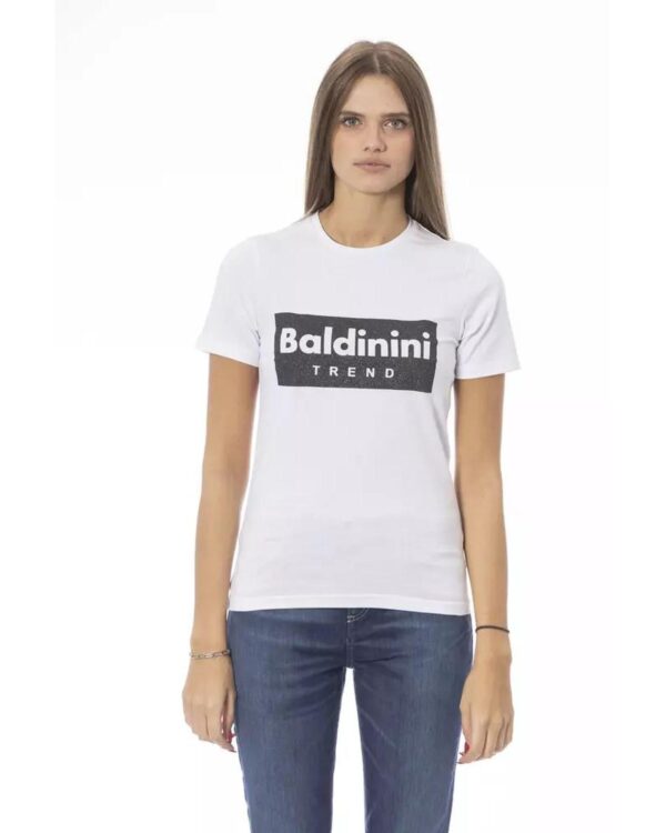 Fanno-Women's White Cotton Crew Neck T-Shirt with Baldinini Trend Print XL