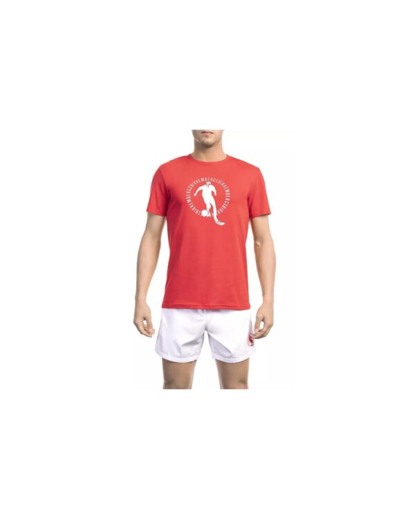 Fanno-Red Cotton T-Shirt for Men with Trendy Front Print and Back Logo Detail