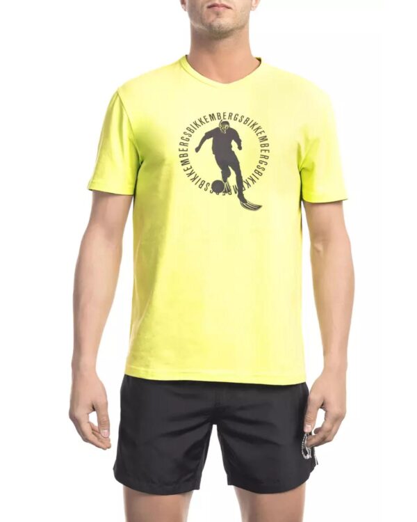 Fanno-Yellow Cotton T-Shirt for Men with Front Print Logo Size XL