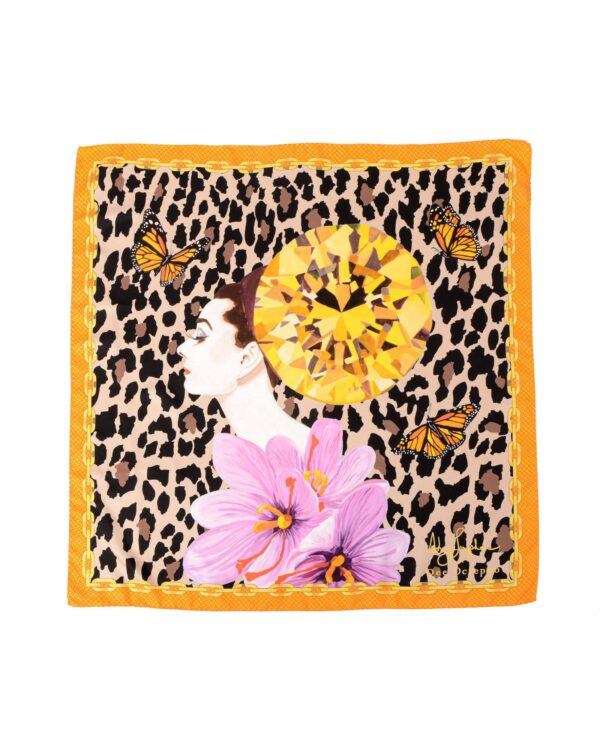 Fanno-Luxury Orange Leopard Print Silk Scarf 35 Inch Square Hand Rolled Accessory