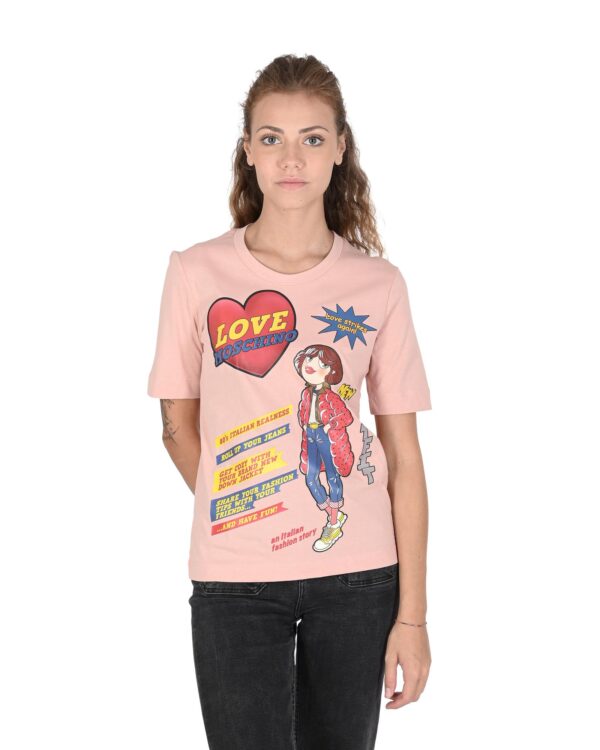 Fanno-Womens Powder Pink Cotton T-Shirt with Unique 3D M Design for Casual