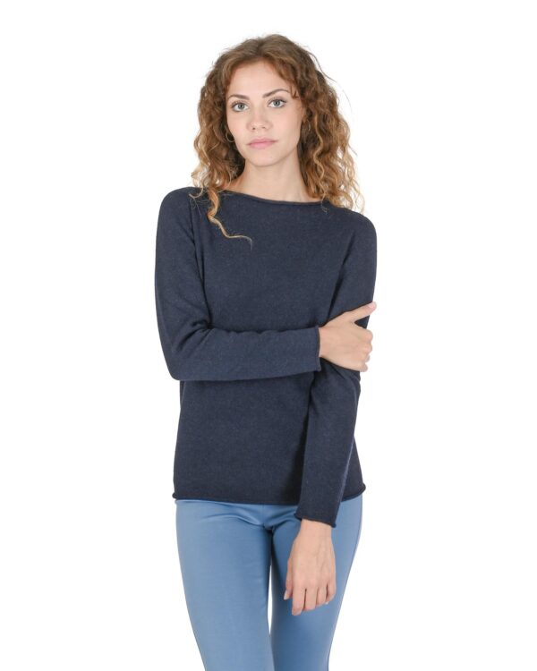 Fanno-Cashmere Boatneck Sweater for Women in Navy Blue Premium Quality 100% Cashmere