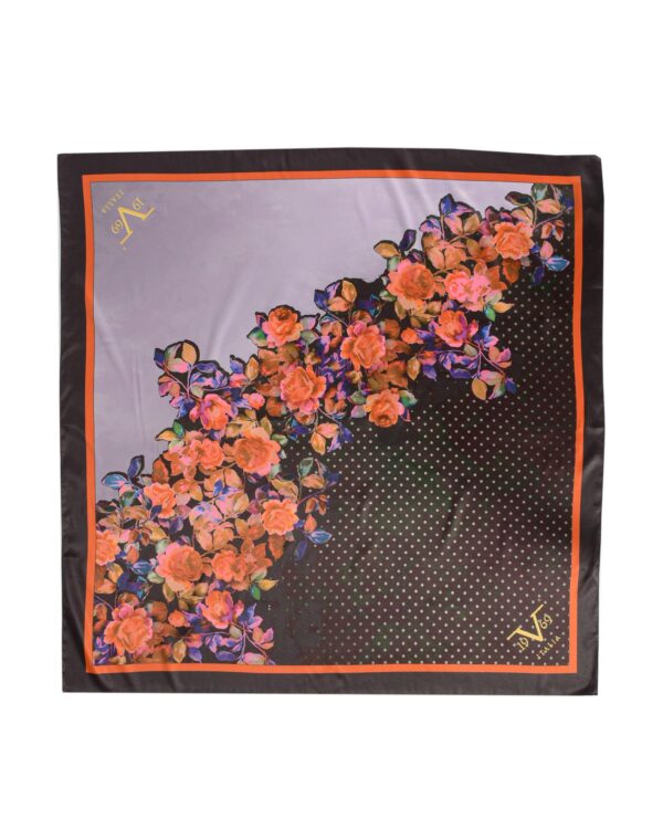 Fanno-Womens Foulard Multicolor Flower Pattern 90x90 cm 100% Polyester Made in Italy