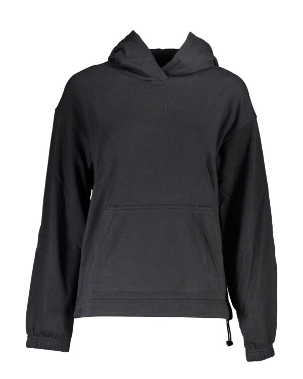 Fanno-Black Long-Sleeved Hooded Sweatshirt for Women with Central Pocket and Drawstring