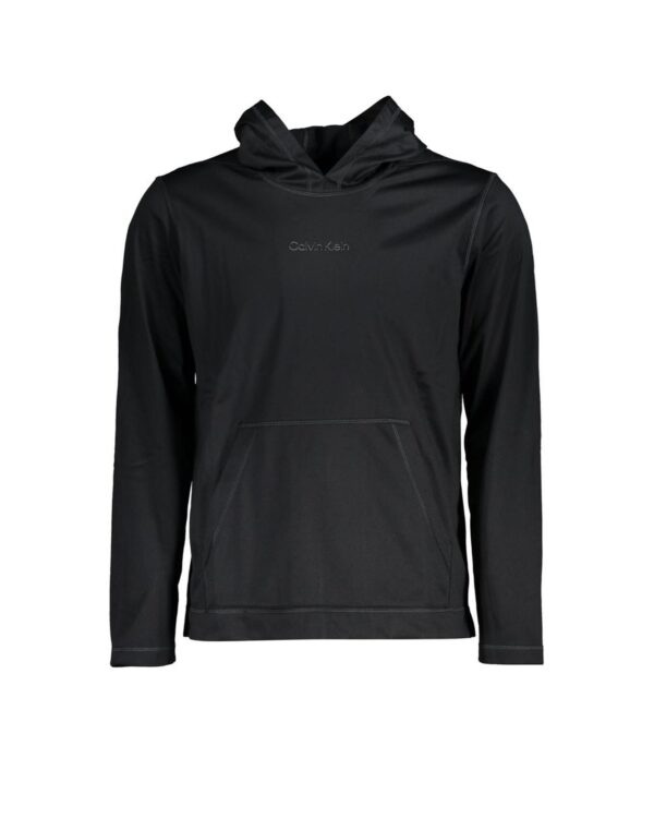 Fanno-Men's Black Polyester Long-Sleeved Sports Sweatshirt with Hood and Central Pocket