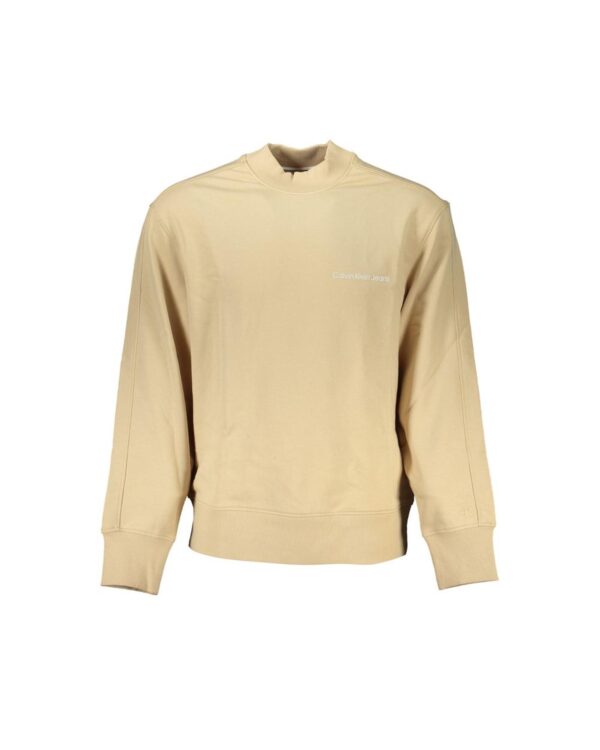 Fanno-Men's Beige Cotton Sweater Long Sleeve Crew Neck Print Design Sustainable Comfort