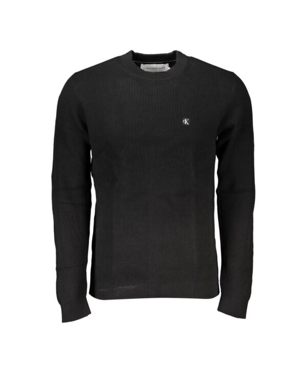 Fanno-Classic Black Long-Sleeved Cotton Shirt for Men with Crew Neck and Contrast Details