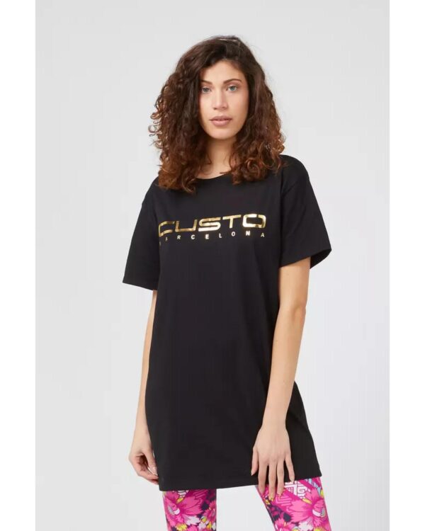 Fanno-Oversized Black Cotton T-shirt for Women with Front Print Relaxed Fit