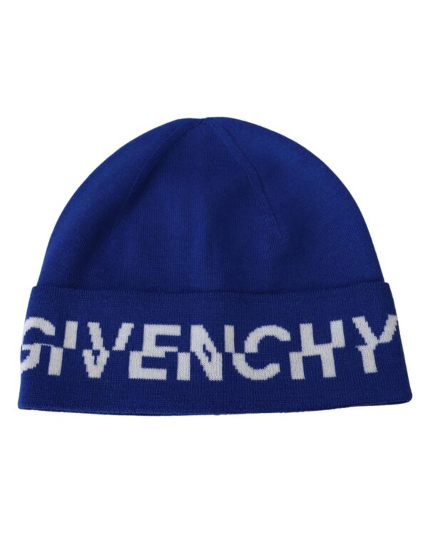 Fanno-Unisex Wool Beanie Hat in Blue with Black Logo Made in Italy for Men and Women