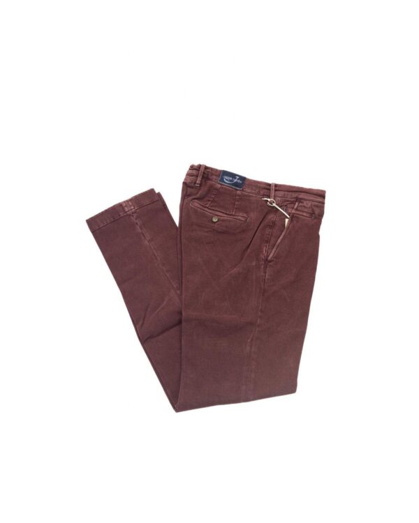 Fanno-Men's Burgundy Cotton Chino Trousers with Front and Back Pockets for Any Occasion