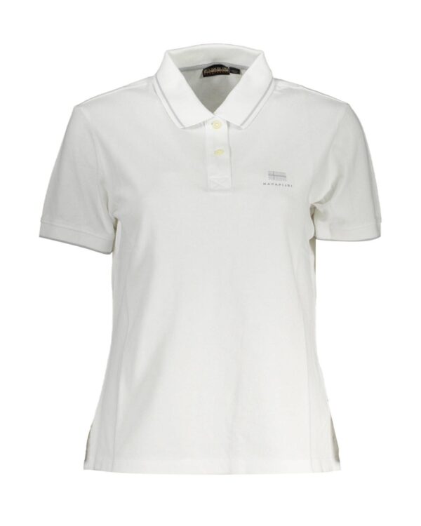 Fanno-Men's White Cotton Polo Shirt Short Sleeved Two Button Closure Embroidered Logo