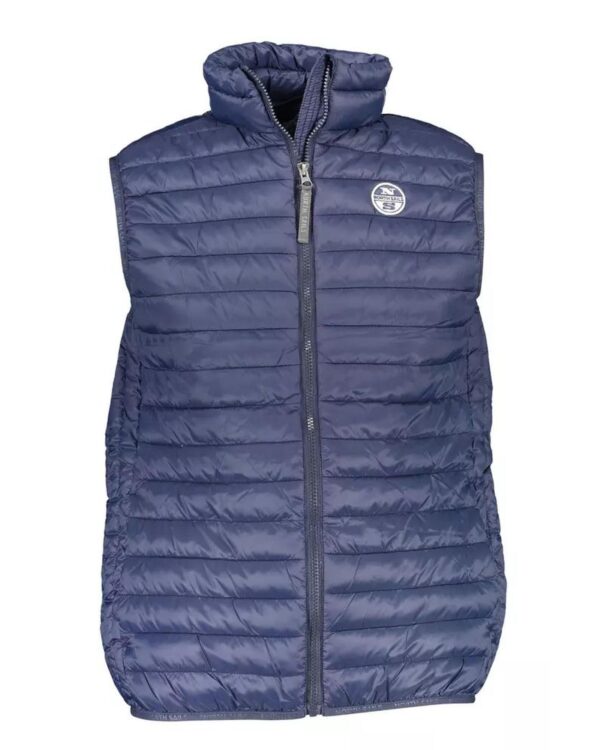 Fanno-Men's Blue Polyamide Jacket with Sleeveless Design and Multiple Pockets