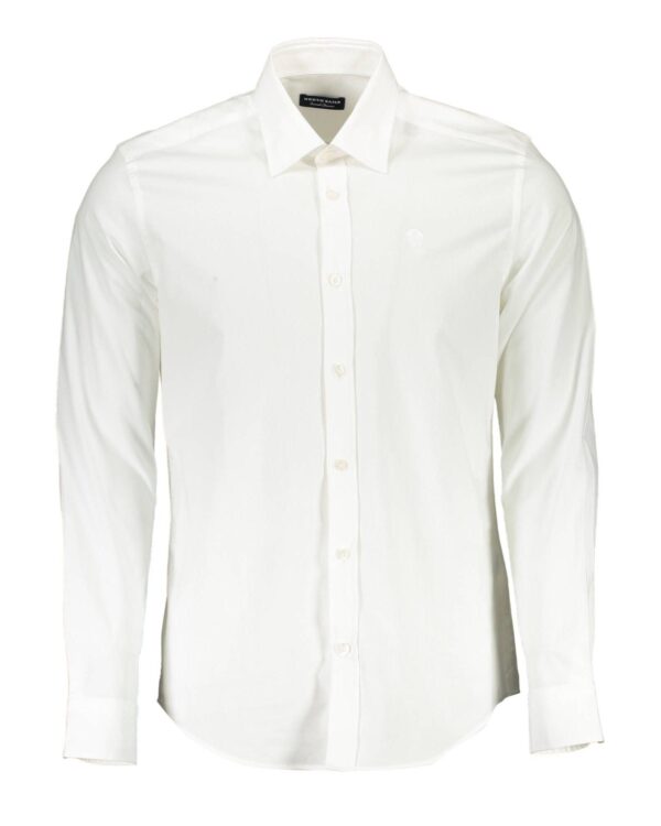 Fanno-Men's White Cotton Long-Sleeved Shirt with Italian Collar and 1-Button Cuffs