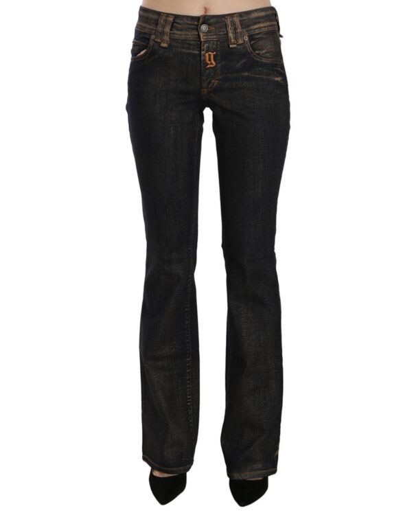 Fanno-Mid Waist Flared Denim Casual Pants Black Washed Comfortable Stretchable Women