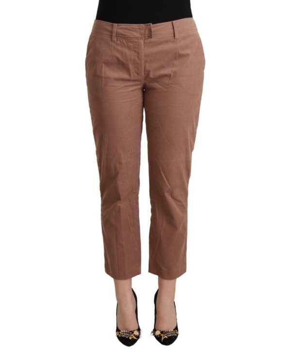 Fanno-Mid Waist Brown Cotton Tapered Cropped Pants for Women with Logo Details 42 IT