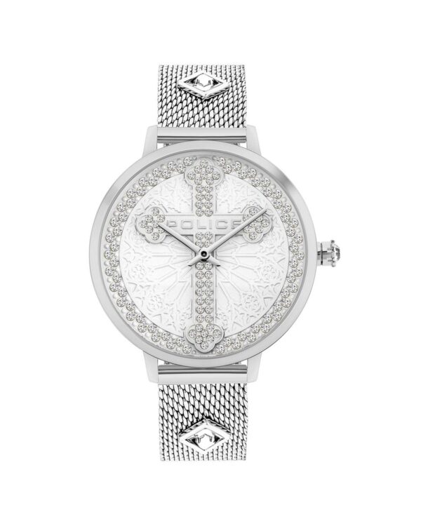 Fanno-Elegant Silver Women's Watch with Stainless Steel Case and Rhinestone Detail