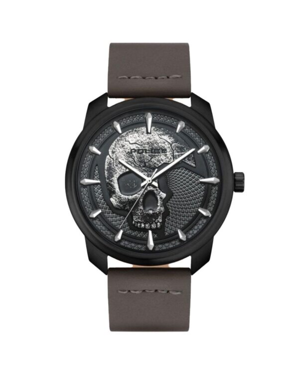 Fanno-Men's Black Analog Watch with Grey Leather Band and Water Resistance 3 ATM