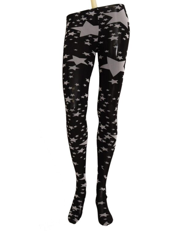 Fanno-Nylon Stockings Leggings with Black and White Stars Pattern for Women