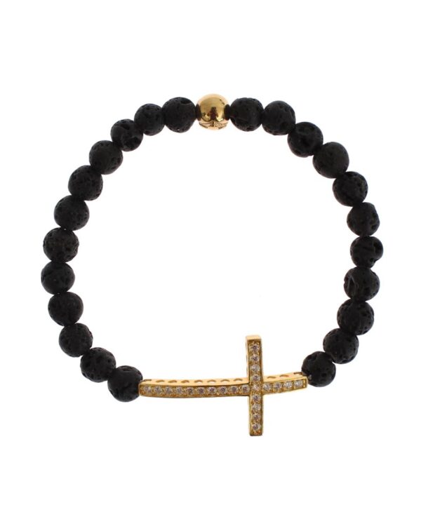 Fanno-Gold Plated Sterling Silver Bracelet with CZ Diamond Cross for Women