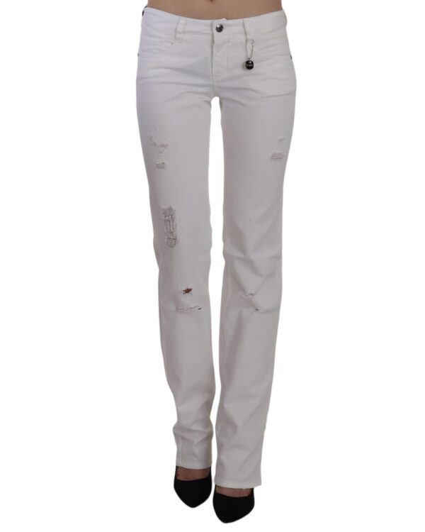 Fanno-Slim Fit White Cotton Jeans for Women with Zipper and Button Closure